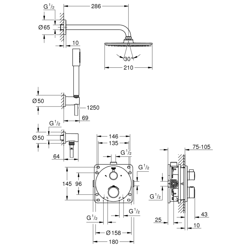 GROHE 34732000 - Komplet za tuš GROHTHERM RAINSHOWER COSMOPOLITAN 210 286 mm krom