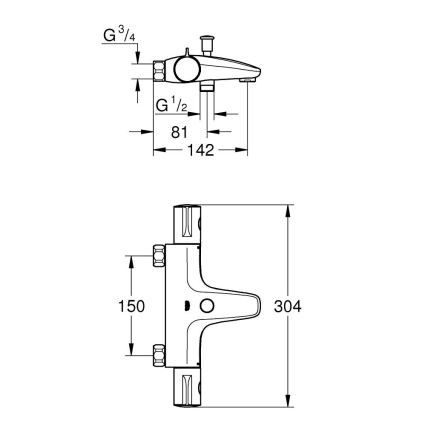 GROHE 34754000 - Termostatska kopalna baterija GROHTHERM 800 DN 15 krom visokega sijaja