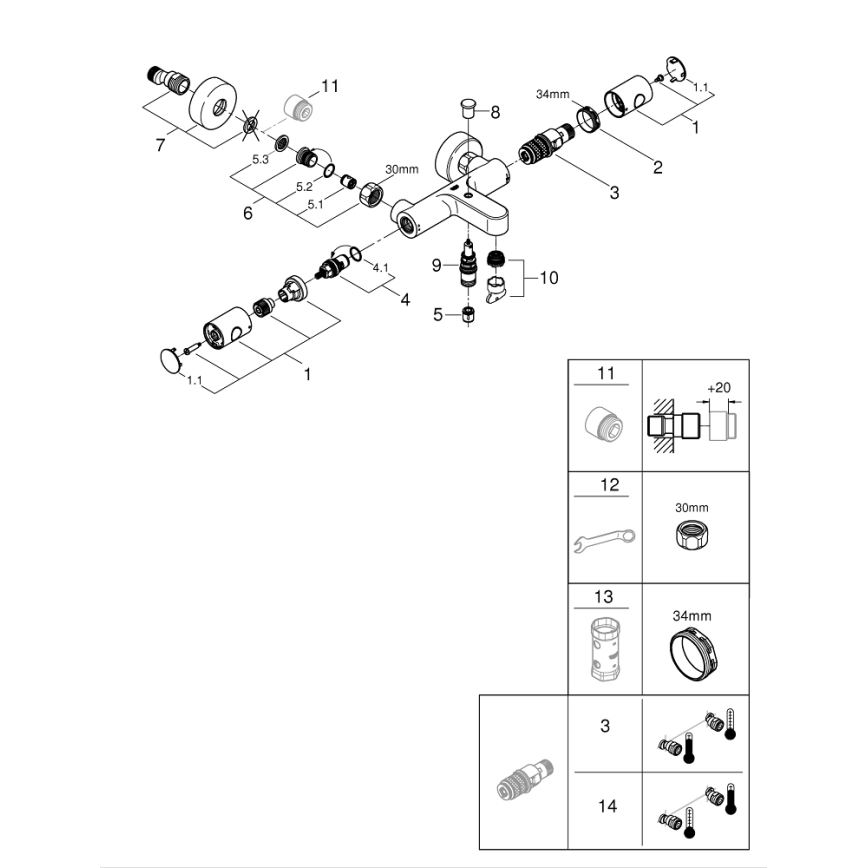 GROHE 34774000 - Termostatska kopalniška baterija za kad PRECISION GET DN 15, sijajni krom