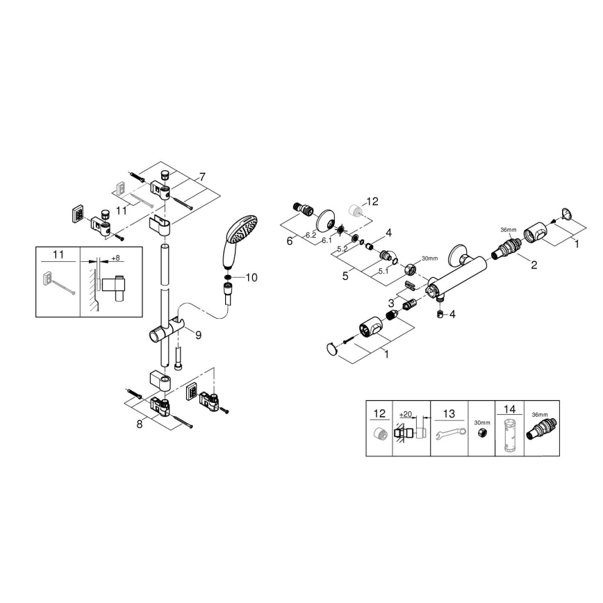 GROHE 34800001 - Tuš komplet s termostatsko baterijo PRECISION FLOW 600 mm, sijajni krom