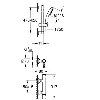 GROHE 34800001 - Tuš komplet s termostatsko baterijo PRECISION FLOW 600 mm, sijajni krom