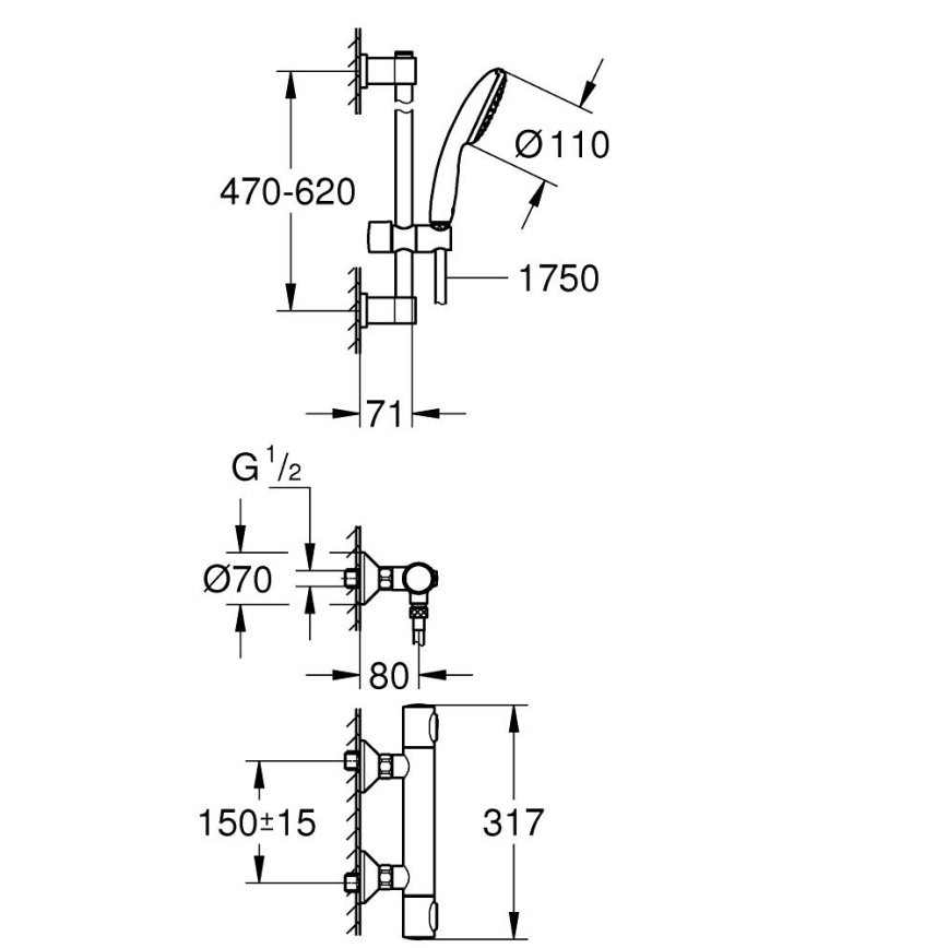 GROHE 34800001 - Tuš komplet s termostatsko baterijo PRECISION FLOW 600 mm, sijajni krom