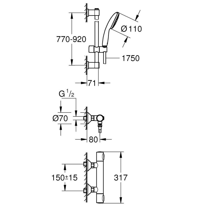 GROHE 34805001 - Tuš komplet z termostatsko baterijo PRECISION FLOW DN 15, sijajni krom