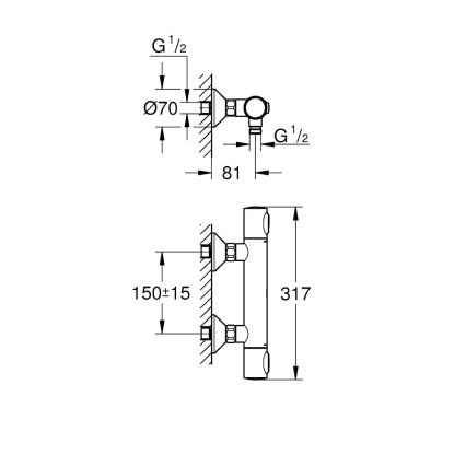 GROHE 34840000 - Termostatska tuš baterija PRECISION DN 15, krom visokega sijaja