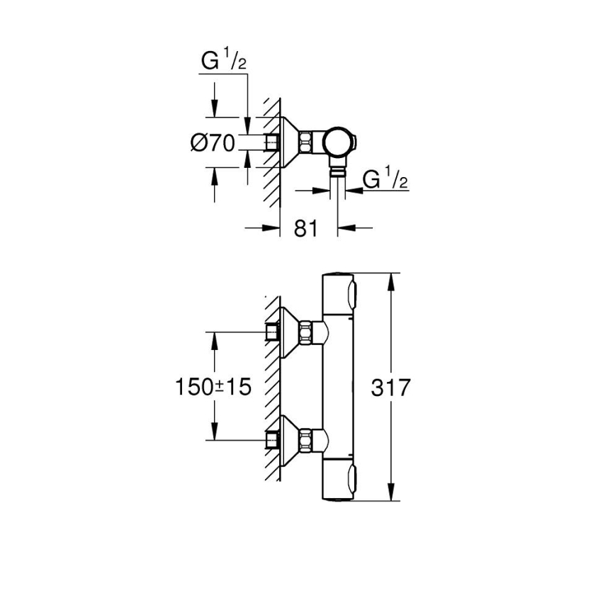 GROHE 34840000 - Termostatska tuš baterija PRECISION DN 15, krom visokega sijaja