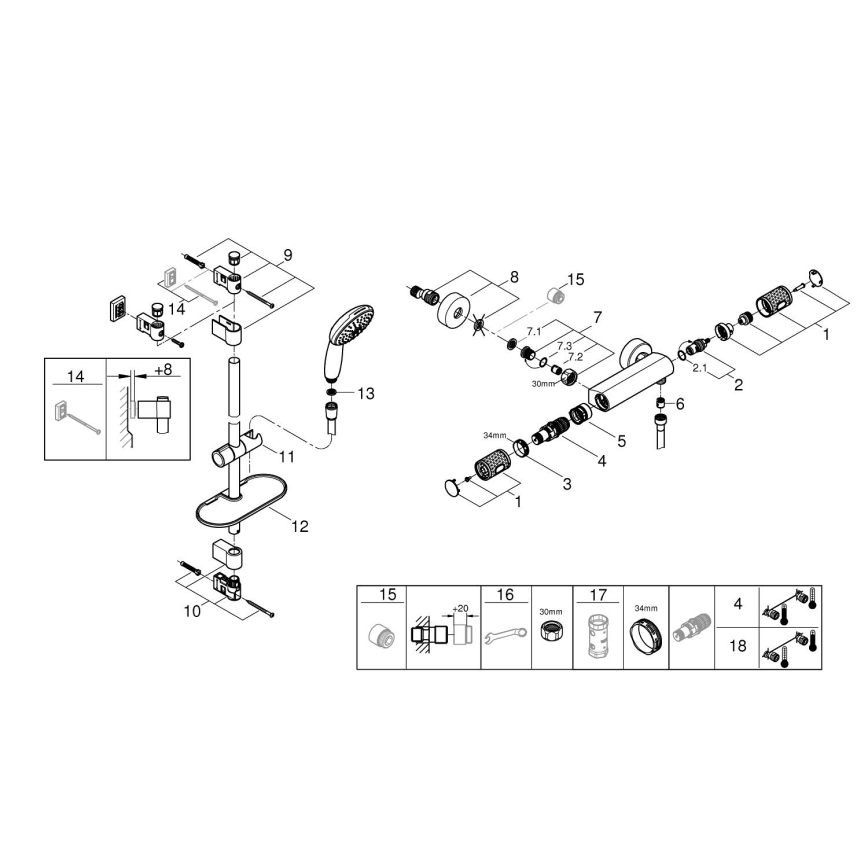 GROHE 34853001 - Tuš komplet s termostatsko baterijo PRECISION FEEL+ 90 cm sijajni krom