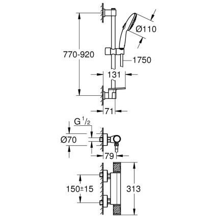 GROHE 34853001 - Tuš komplet s termostatsko baterijo PRECISION FEEL+ 90 cm sijajni krom