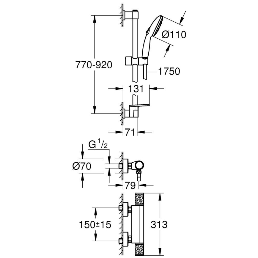 GROHE 34853001 - Tuš komplet s termostatsko baterijo PRECISION FEEL+ 90 cm sijajni krom