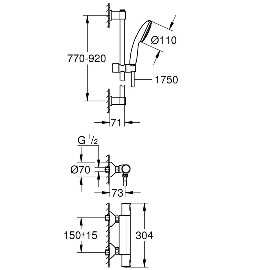 GROHE 34854001 - Termostatska pršna armatura PRECISION START 900 mm krom