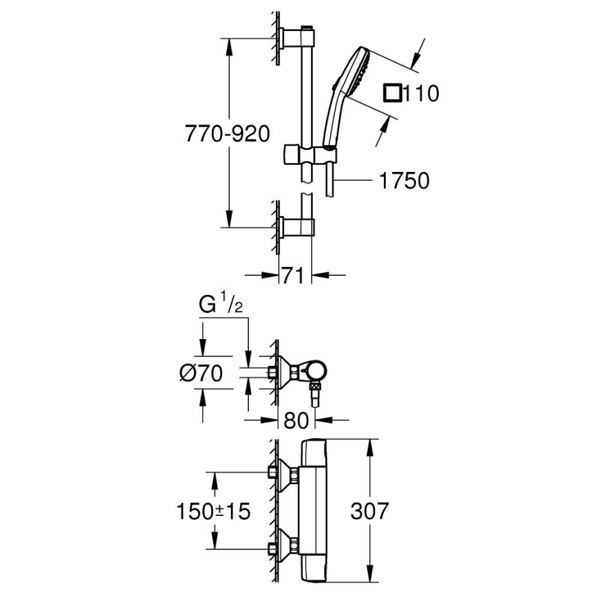 GROHE 34855003 - Tušna garnitura s termostatsko baterijo PRECISION TREND 150 mm v sijajnem kromu