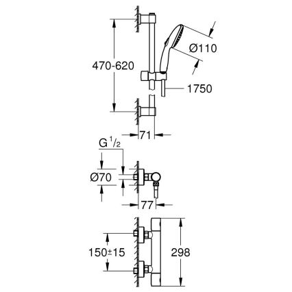 GROHE 34856000 - Pršna garnitura s termostatsko baterijo PRECISION GET, 600 mm, sijajni krom
