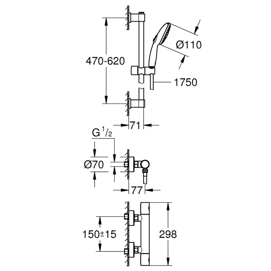 GROHE 34856000 - Pršna garnitura s termostatsko baterijo PRECISION GET, 600 mm, sijajni krom