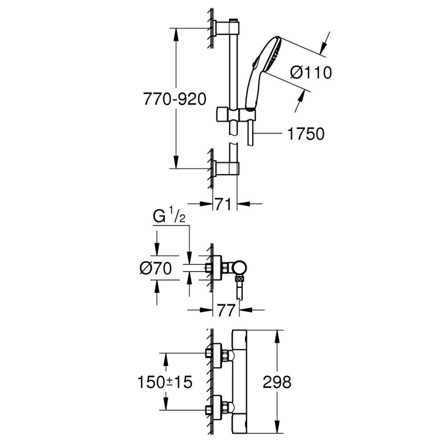 GROHE 34857000 - Tuš komplet s termostatsko baterijo PRECISION GET 12” v sijajnem kromu