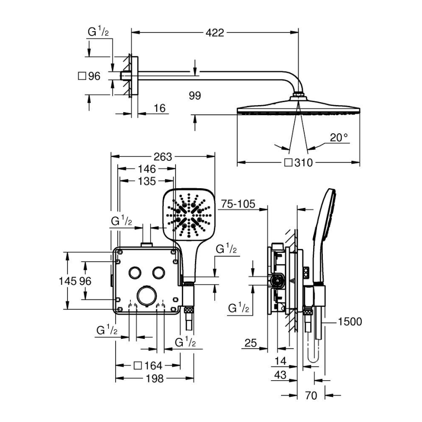 GROHE 34876000 - Tušni sistem PRECISION SMARTCONTROL 310 × 310 mm krom