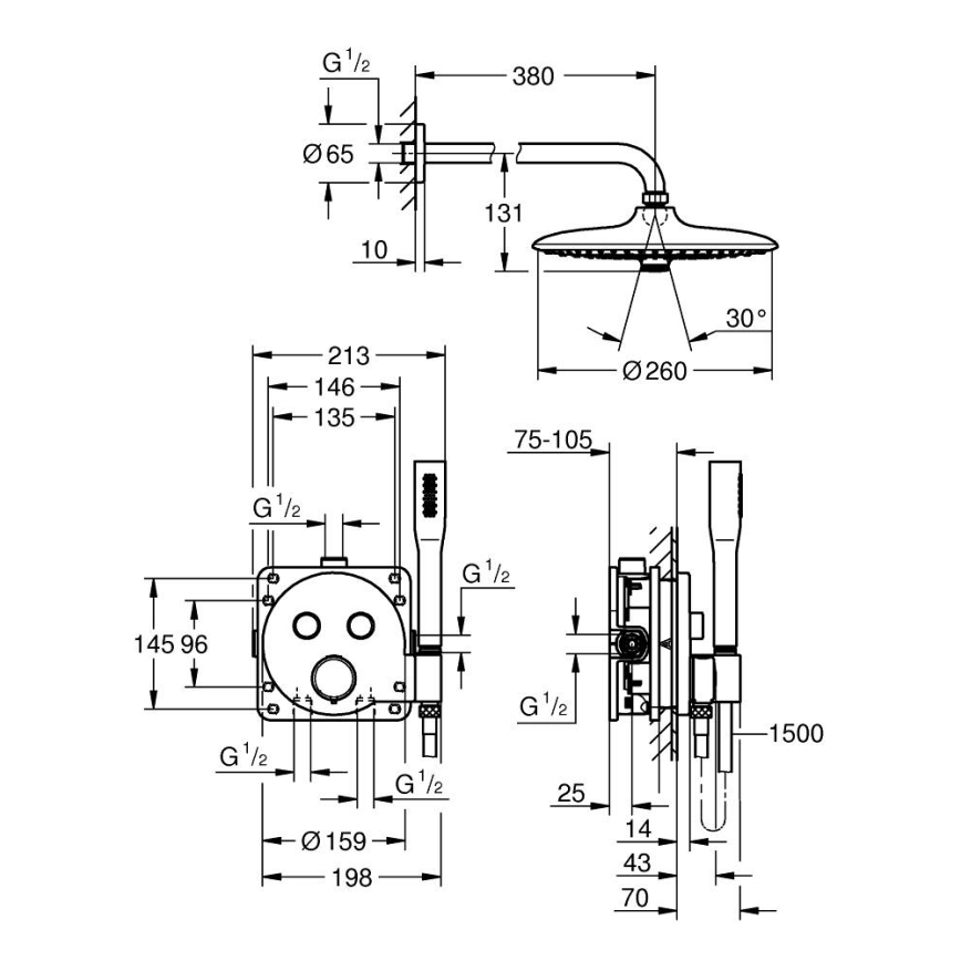 GROHE 34878000 - Tušni sistem PRECISION SMARTCONTROL 260 mm sijajni krom