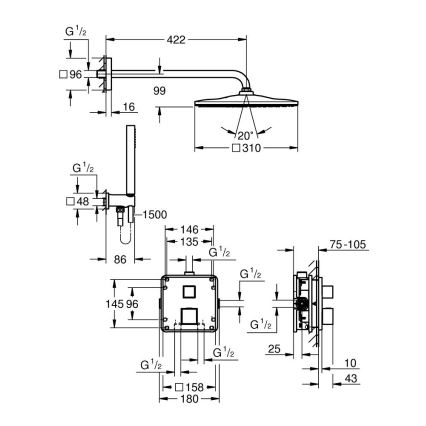GROHE 34879000 - Podometni tuš sistem PRECISION CUBE 310 × 310 mm kromiran