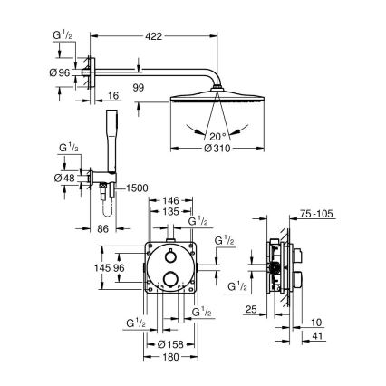 GROHE 34880000 - Tuš komplet z vgradno mešalno baterijo GROHTHERM SMARTCONTROL, sijajni krom