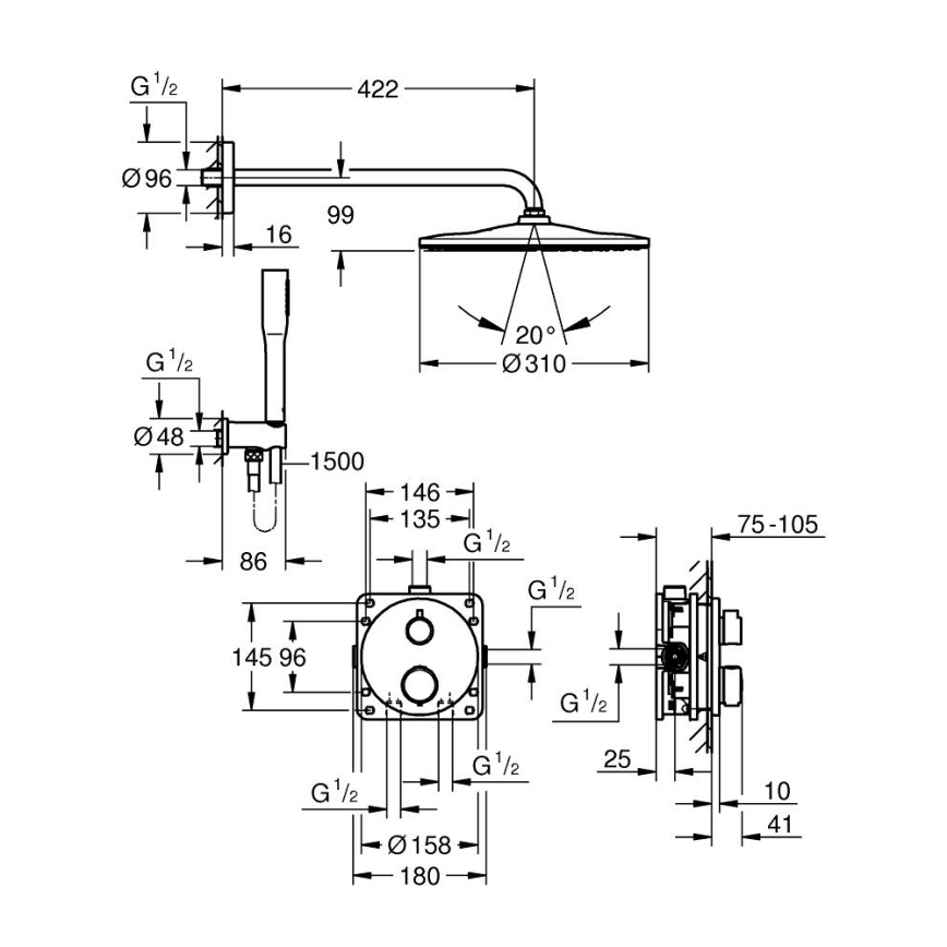 GROHE 34880000 - Tuš komplet z vgradno mešalno baterijo GROHTHERM SMARTCONTROL, sijajni krom