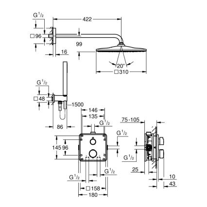 GROHE 34881000 - Podometni tušni sistem PRECISION 310 × 310 mm, poliran krom