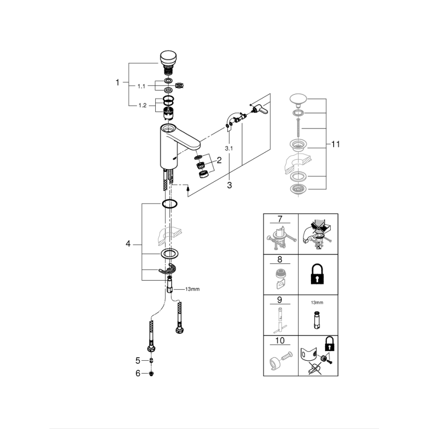GROHE 36317000 - Samozapiralna umivalniška baterija EUROSMART COSMOPOLITAN T, krom