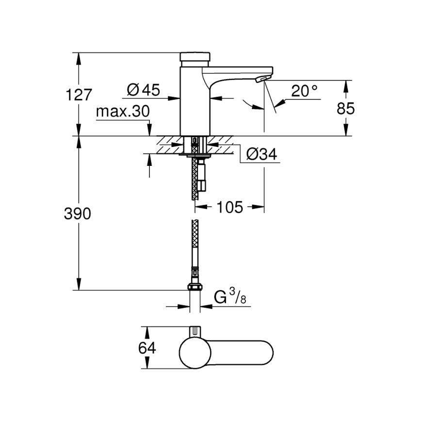 GROHE 36317000 - Samozapiralna umivalniška baterija EUROSMART COSMOPOLITAN T, krom