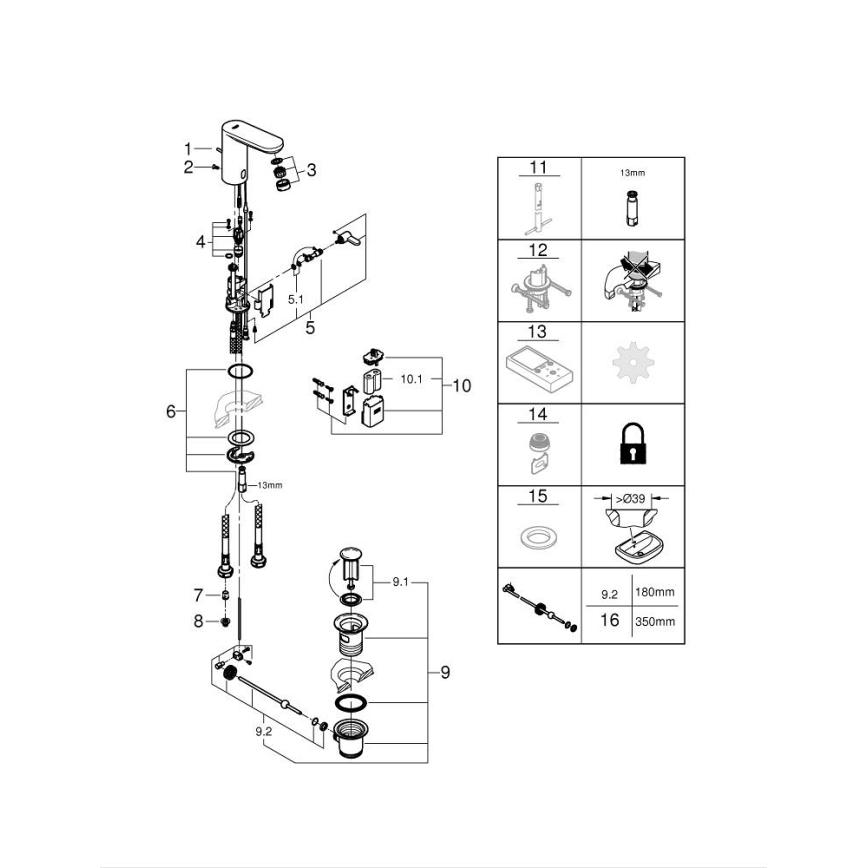 GROHE 36331001 - Pipa za umivalnik EUROECO 1 14” sijajni krom