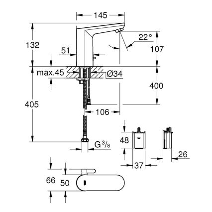 GROHE 36366002 - Elektronska baterija za umivalnik GET E sijajni krom
