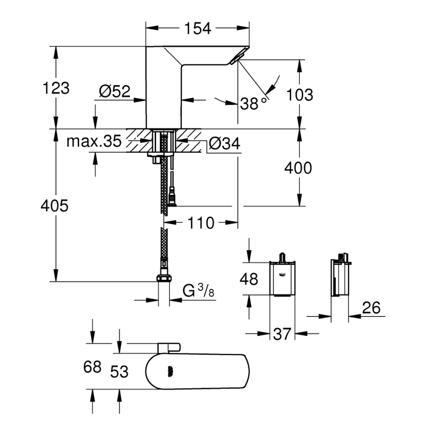 GROHE 36451000 - Elektronska armatura za umivalnik BAU COSMOPOLITAN E sijajni krom