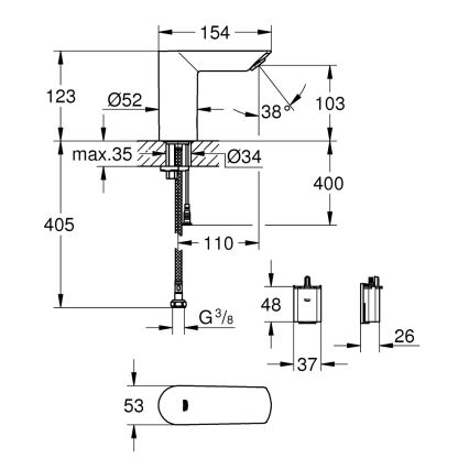 GROHE 36452000 - Infrardečna elektronska umivalniška baterija BAU COSMOPOLITAN E krom