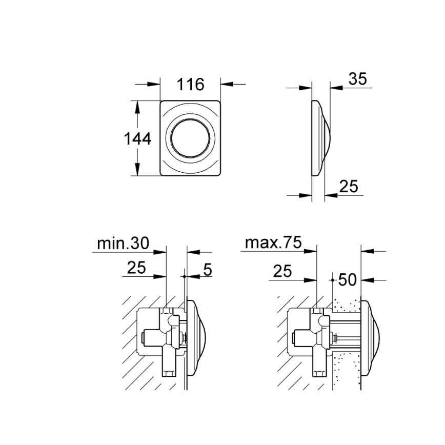 GROHE 37018SH0 - Nadzorna tipka SURF 116 × 144 mm bela
