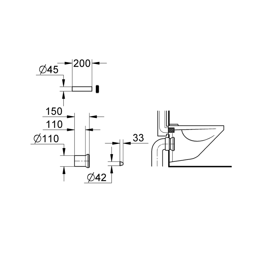 GROHE 37104K00 - priključni komplet za dovod in odtok WC, črn