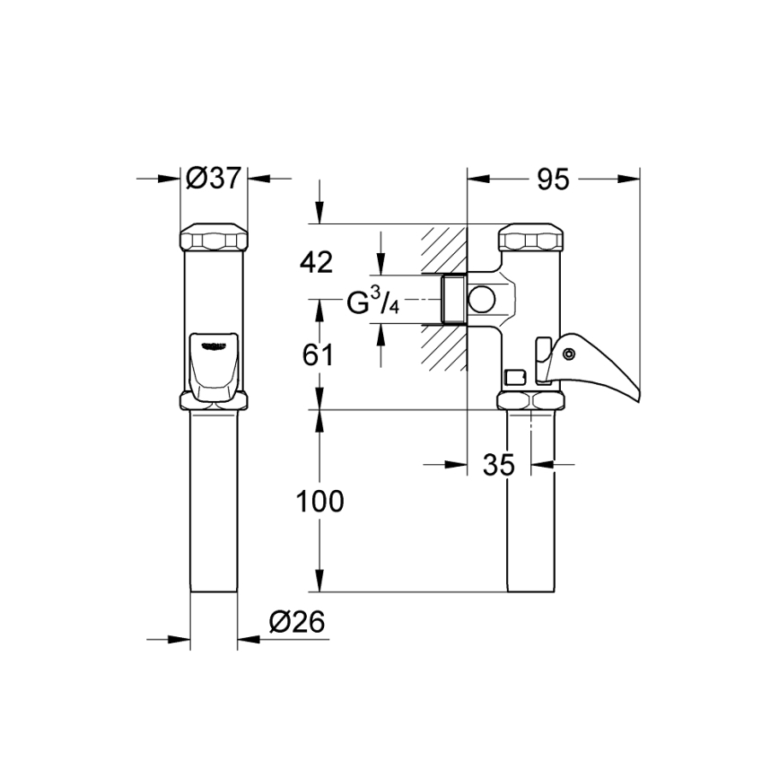 GROHE 37139000 - Samodejni splakovalnik DAL 34” v sijajnem kromu