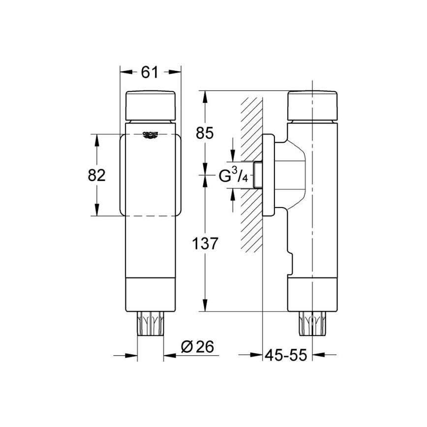 GROHE 37349000 - Tlačni splakovalnik RONDO A.S. 3” sijajni krom