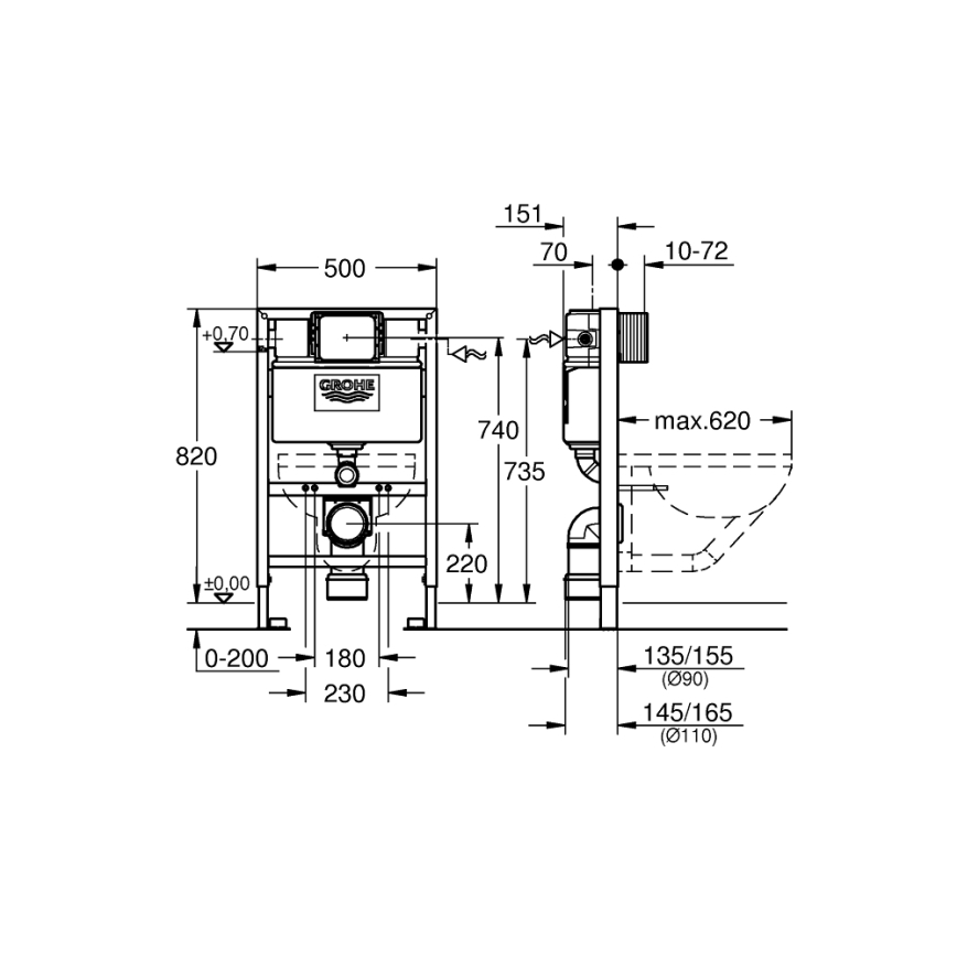 GROHE 38526000 - WC modul RAPID SL 0,82 m, bel