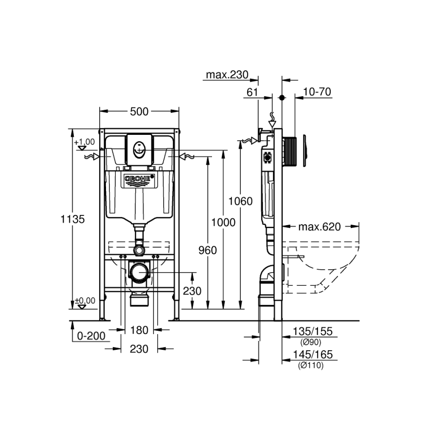 GROHE 38839000 - Komplet 3 v 1 WC RAPID SL 1,13 m
