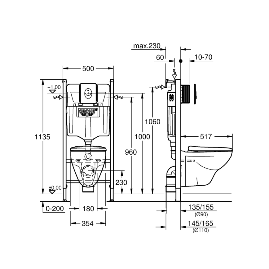 GROHE 39116000 - Komplet 4 v 1 s keramiko SOLIDO COMPACT 1,13 m