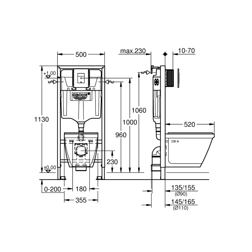 GROHE 39186000 - Komplet 4 v 1 s keramiko SOLIDO COMPACT 1,13 m