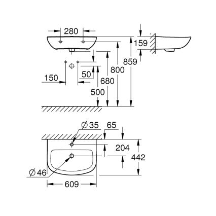 GROHE 39421000 - Viseči umivalnik BAU CERAMIC 609 × 442 mm keramika/bela
