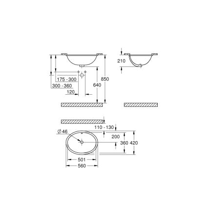 GROHE 39423000 - Vgradni umivalnik BAU CERAMIC 560 × 420 mm, keramika/bela