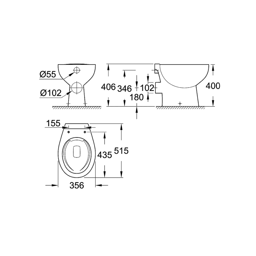 GROHE 39430000 - Samostoječa WC školjka BAU CERAMIC 515 x 356 x 406 mm keramika/bela