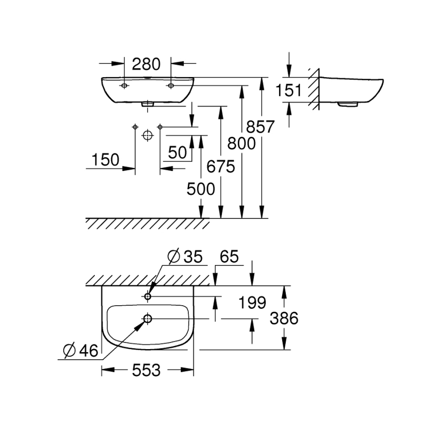 GROHE 39440000 - Umivalnik BAU CERAMIC 553 × 386 mm keramika/bela