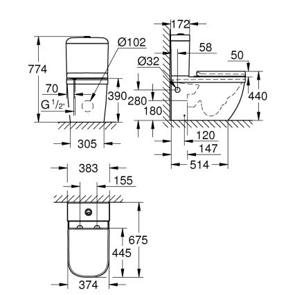 GROHE 39462000 - komplet WC EURO CERAMIC, 67,5 x 37,4 x 77,4 cm, keramika/bela