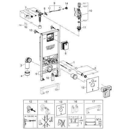 GROHE 39598000 - Vgradni modul za visečo WC školjko RAPID SLX, 1,13 m, bela