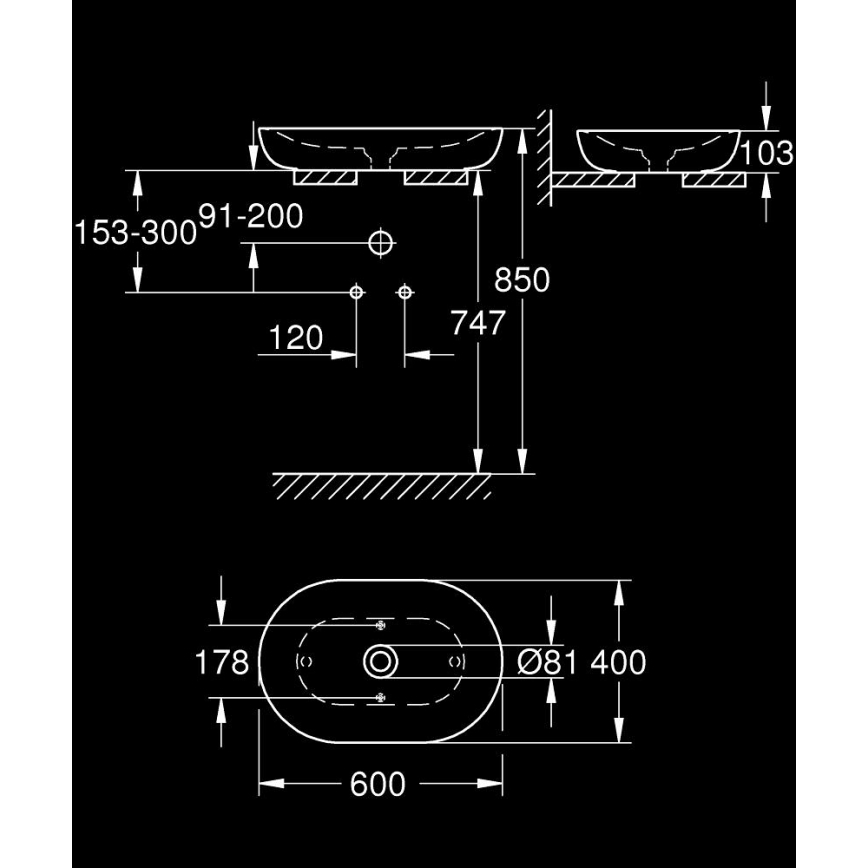GROHE 3960800H - Umivalnik na pult ESSENCE 600 × 400 mm keramika/bela
