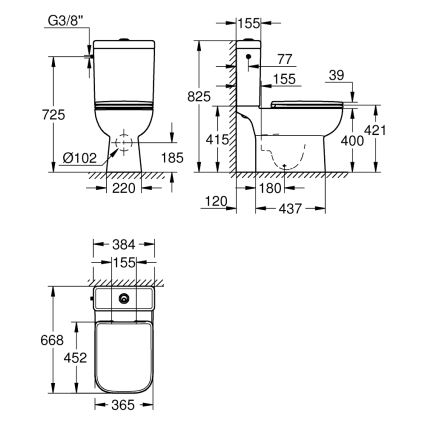 GROHE 39814000 - Kombiniran WC komplet START EDGE 825 × 557 × 384 mm keramika/duro-bela