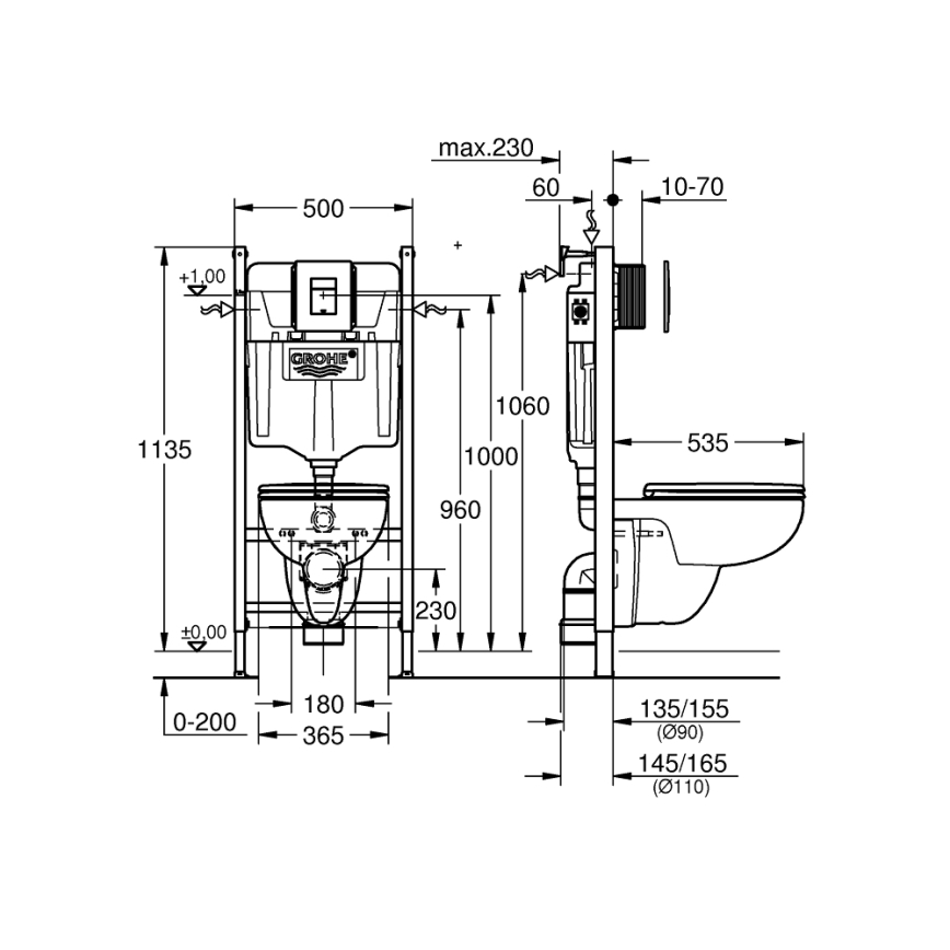 GROHE 39816000 - Komplet za WC SOLIDO COMPACT 1,13 m keramika/bela