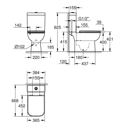 GROHE 39951000 - WC komplet START EDGE 384 × 668 mm keramika/bela