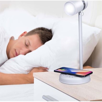Grundig - LED namizna svetilka z brezžičnim polnjenjem in zvočnikom 3 v 1 LED/15W/5V