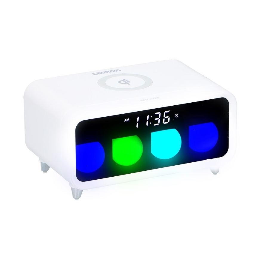 Grundig - LED Zatemnitvena nočna svetilka z alarmom in brezžičnim polnjenjem LED/5W/230V