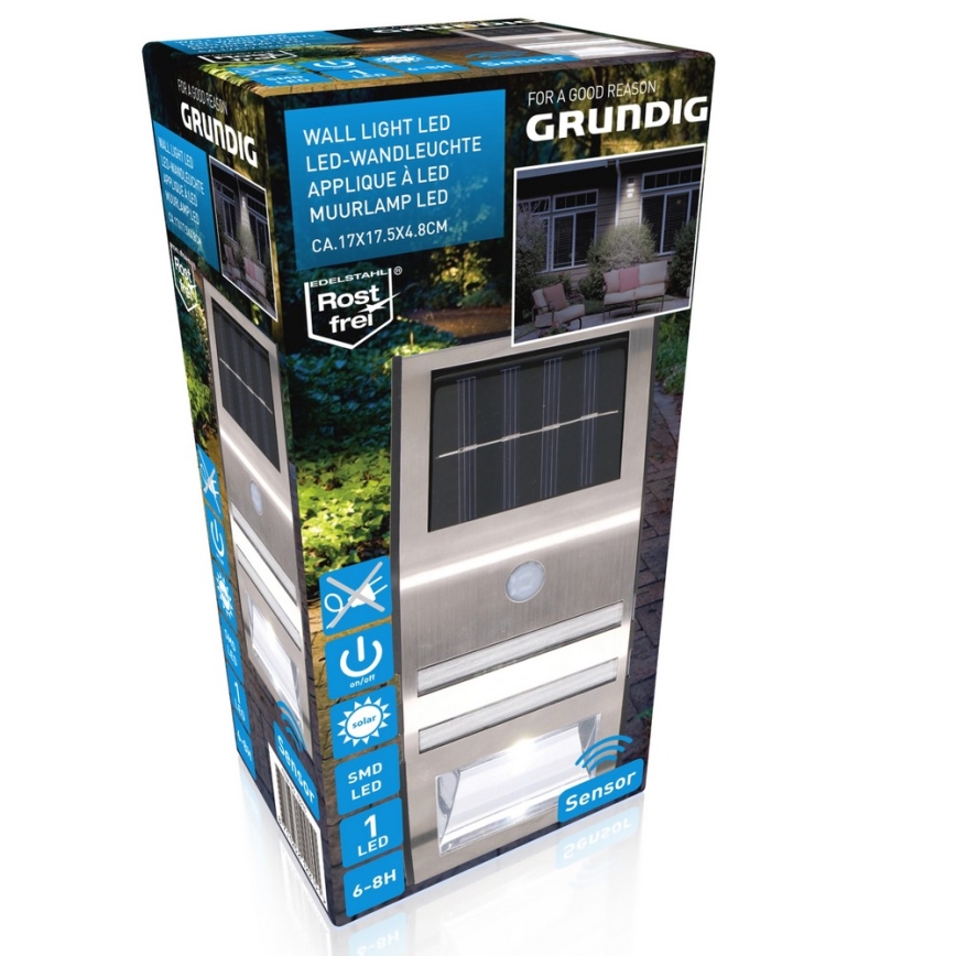 Grundig - LED Solarna stenska svetilka s senzorjem LED/1xAA 600mAh IP64
